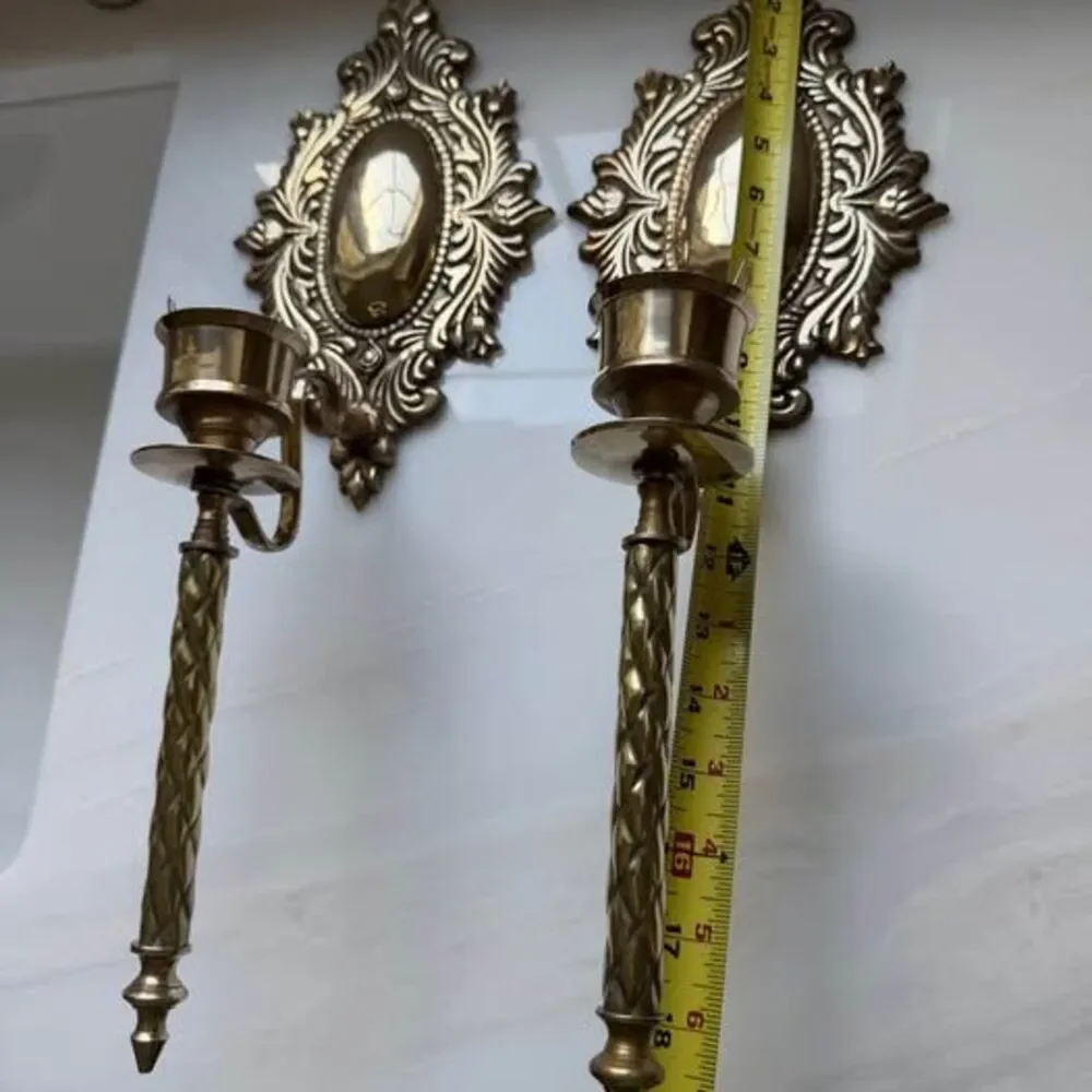 Vintage brass ornate candelabra wall sconce set of 2